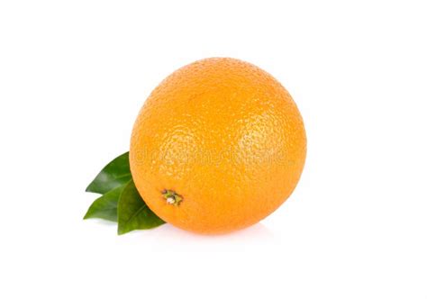 Whole Fresh Navel Orange With Leaf On White Background Stock Photo