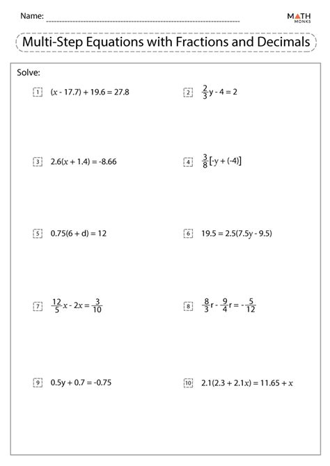 Multi Step Equations With Rational Numbers Worksheet