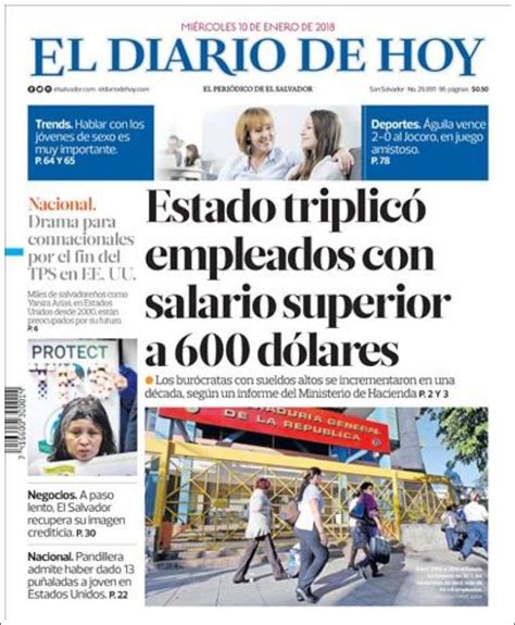Periódico El Diario De Hoy El Salvador Periódicos De El Salvador Edición De Miércoles 10 De