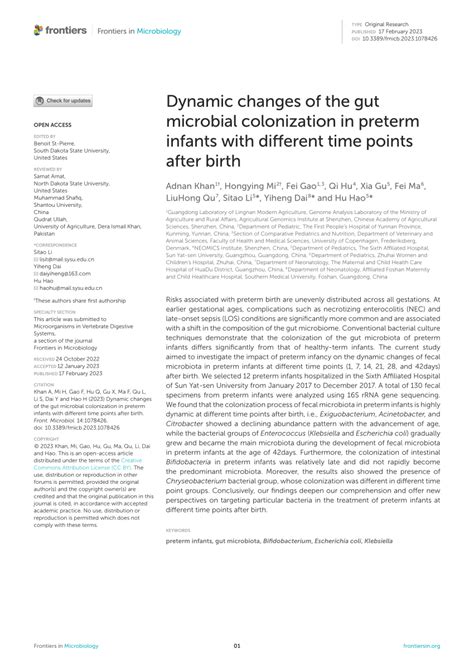 Pdf Dynamic Changes Of The Gut Microbial Colonization In Preterm