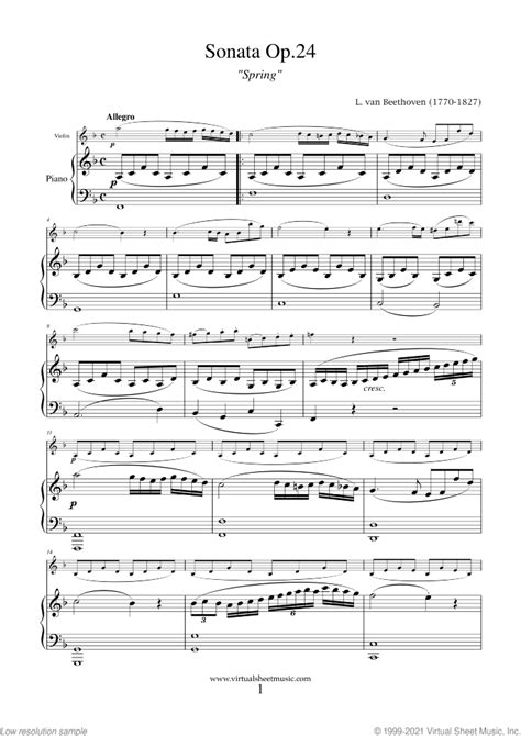 Beethoven Violin Sonata Op24 No5 Spring Sheet Music For Violin And