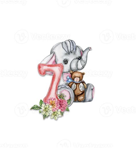 Watercolor hand drawn small baby elephant with dahlia flowers and
