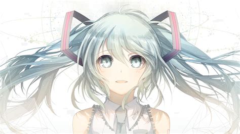 Anime Girls Vocaloid Hatsune Miku Twintails Closed Eyes Aqua Hair