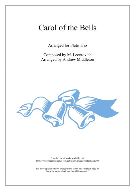 Carol Of The Bells Arranged For Flute Trio Sheet Music M Leontovich