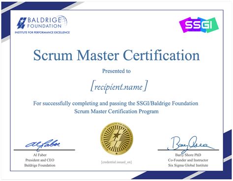 Baldrige Scrum Master Certification Six Sigma Certification And