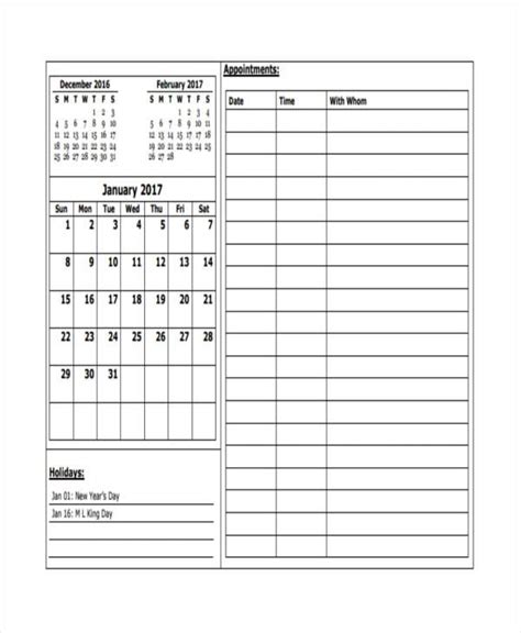 Free Printable Appointment Calendar