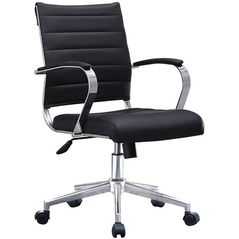 Homelala black modern mid back ribbed pu leather swivel tilt adjustable