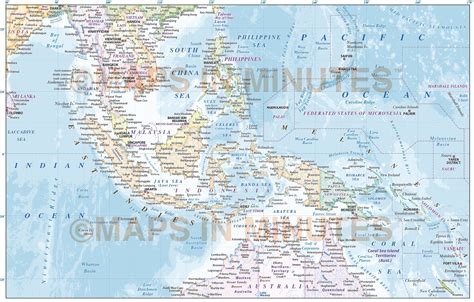 Malaysiaindonesia Political Map With Ocean Floor Contours 10m Scale