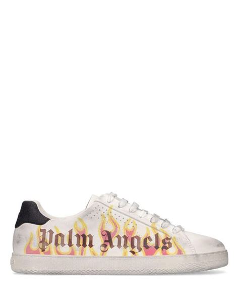 Palm Angels Flames Print Leather Low Top Sneakers For Men Lyst Australia