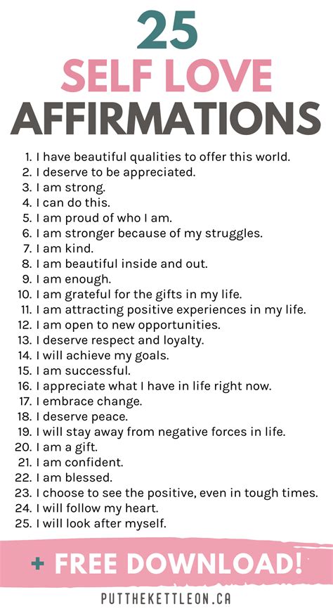 25 Positive Self Love Affirmations Free Pdf Worksheet Self Love