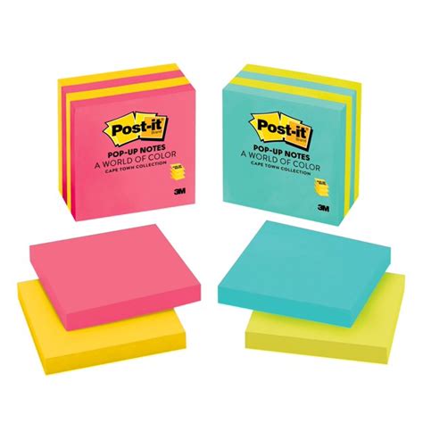 Post It Pop Up Notes 3 X 3 Cape Town Assorted Colors 4 Padspack