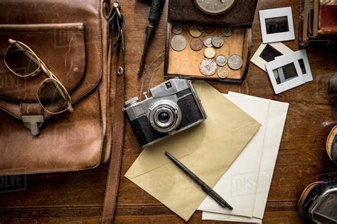 Still Life Of Group Of Vintage Objects On Table Stock Photo Dissolve