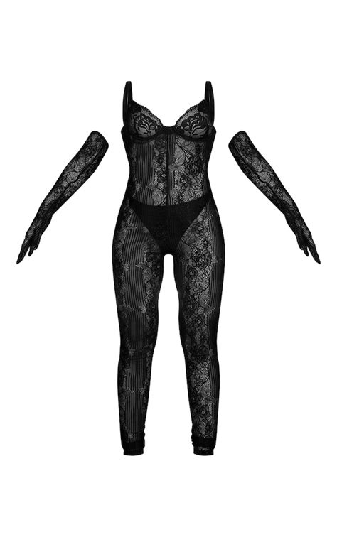 black lace underwired body stocking with gloves prettylittlething aus