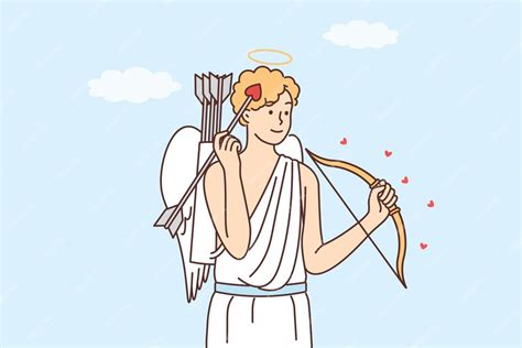 De Oude Griekse God Cupido Met Pijl En Boog Met Punt In De Vorm Van Een