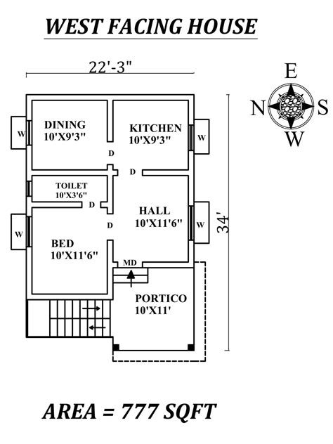 22 3 X 34 Single Bhk West Facing House Plan As Per Vastu Shastra