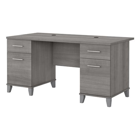 60w Office Desk With Drawers In Platinum Gray By Bush