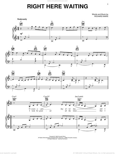 Right Here Waiting Sheet Music For Voice Piano Or Guitar V2