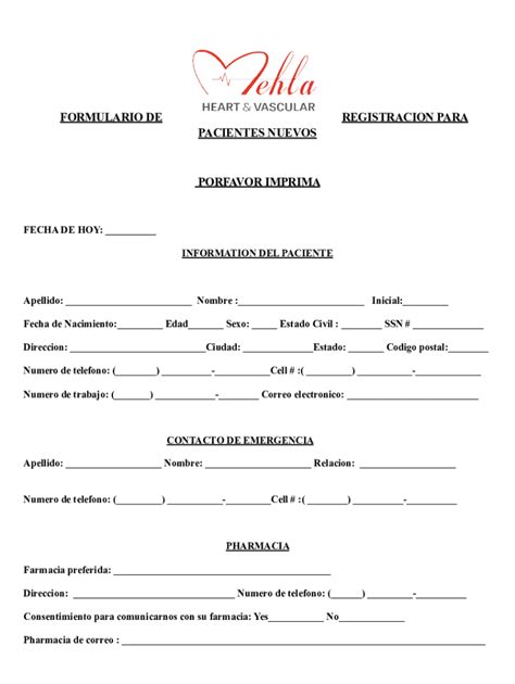 Fillable Online Spanish Registration Forms Mehta Fax Email Print