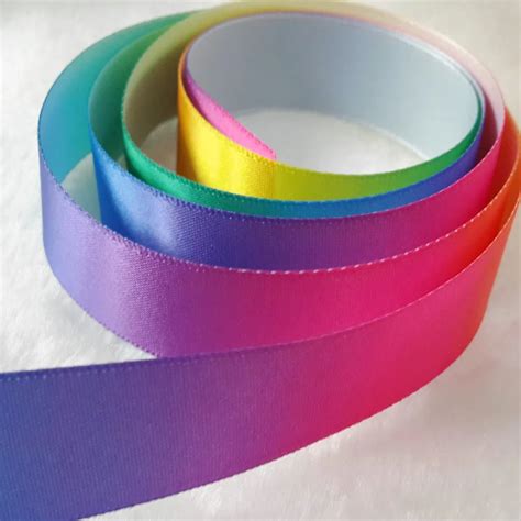 Free Shipping 1 25mm Single Faced Colorful Rainbow Satin Ribbon