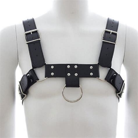 Sexy Leather Bondage Chest Harness Gay Buckles Fetish Front Back Ring