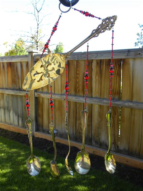 Wind Chime With Assorted Whimsical Silver Pieces Rustic Garden Art