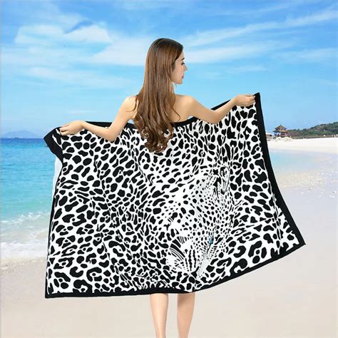 Summer Beach Towels Rectangle Unisex Beach Bath Towel Black Leopard