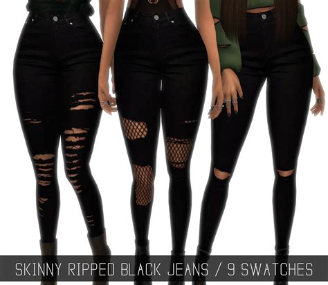 Skinny Ripped Black Jeans Sims4 Cc Female Pants Sim 4 Cc Clothes