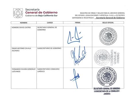Registro De Firmas Y Sellos Gobierno De Baja California Sur