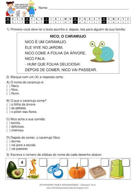 Texto Nico O Caramujo De Elisângela Terra Caci Thing 1 Education