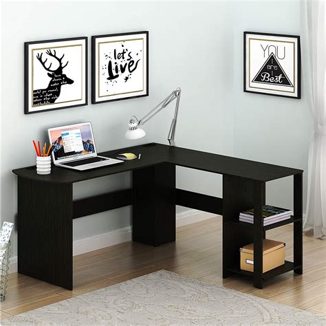 Shw L Shaped Home Office Corner Desk Wood Top Espresso