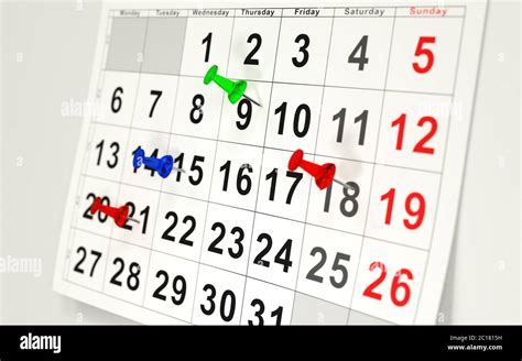 Calendar And Pins Stock Photo Alamy