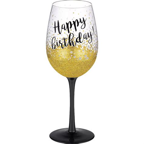 Glitter Gold Grasslands Happy Birthday Wine Glass 15oz Party City