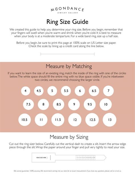 Ring Size Guide Moondance Jewelry Gallery