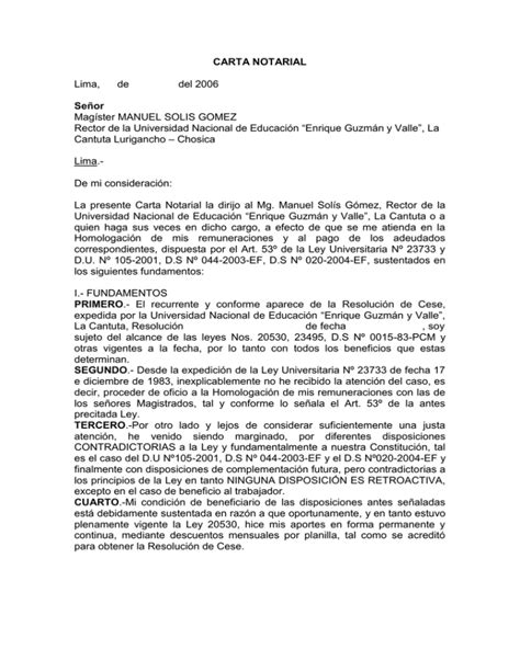 Carta Notarial Universidad Nacional De Educación Enrique