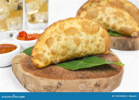 Traditional Brazilian Fried Pastry Called Pastel Stuffed With Exotic
