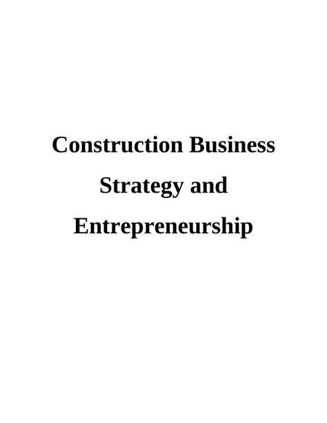 Business Strategy And Entrepreneurship In Construction