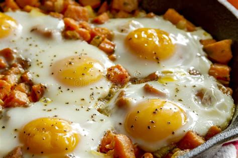 Fried Eggs And Sweet Potato Hash Stock Photo Image Of Dish Knife