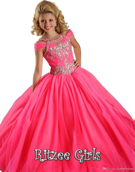 2014 Pink Off The Shoulder Organza Glitz Flower Girls Pageant Dresses