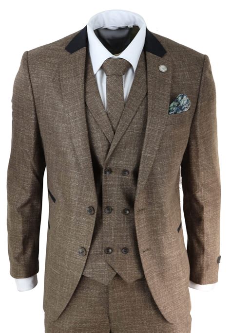 Mens 3 Piece Brown Tailored Fit Suit Buy Online Happy Gentleman