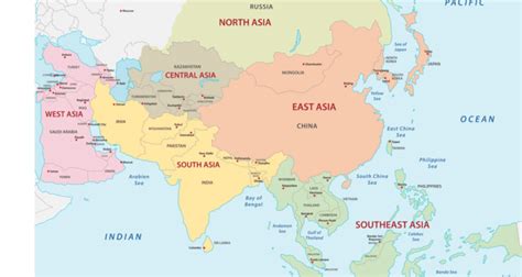 Asien Länder Karte Regionen And Hauptstädte In Der Übersicht