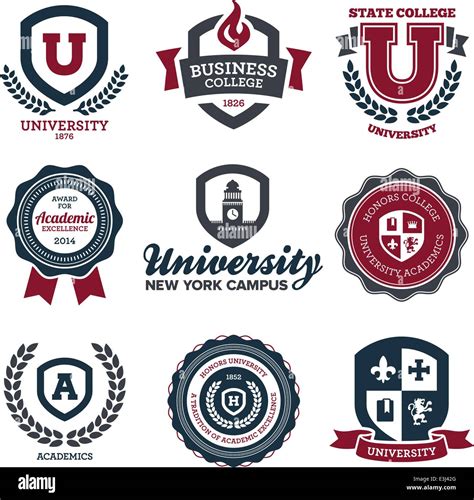 Set Of University And College School Crests And Emblems Stock Vector
