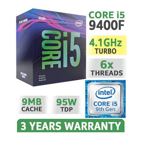 Cpu Intel Core I5 9400f 290ghz Turbo Up To 410ghz 9mb 6 Cores 6