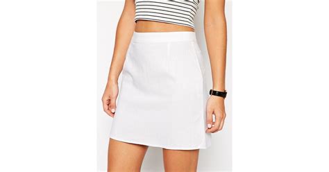 asos a line linen mini skirt in white lyst