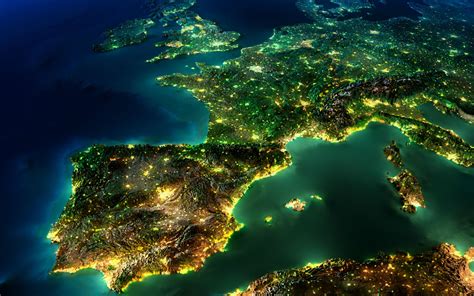 Download Iberian Peninsula Night Europe Nature Earth From Space Hd