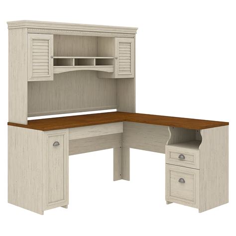 L Shaped Desk With Hutch In Antique White