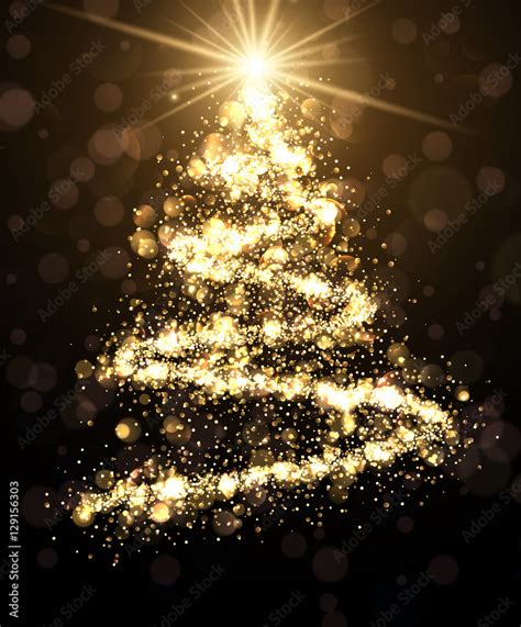Photo And Art Print Golden Background With Christmas Tree