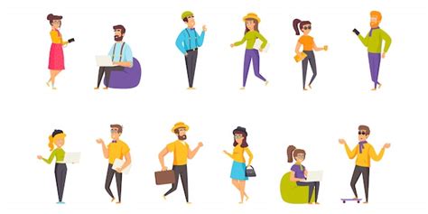 Premium Vector Hipsters People Character Flat Set