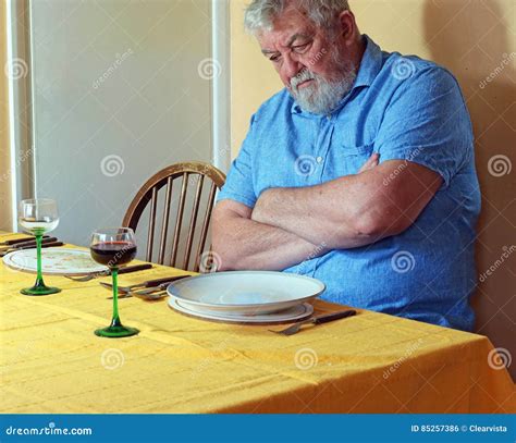 Lonely Senior Man At The Dinner Table Stock Photo Image Of Glass