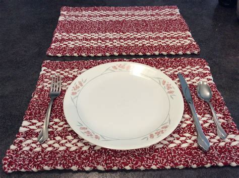 Cranberry Red And White 175 X 125 Twined Rag Placemats Set Etsy
