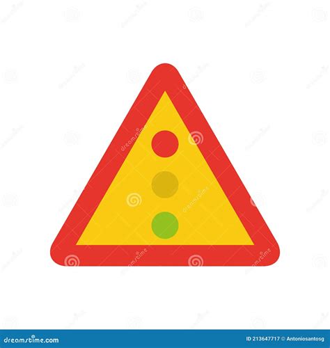 Triangular Traffic Signal In White And Red Isolated On White